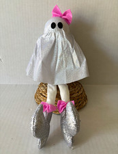 Ashland Halloween Ghost Figurine Tabletop Glitter Decor 8in Silver Pink picture