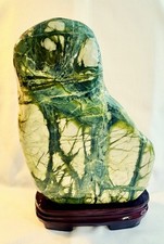 Vintage Chinese Scholar Rock Gongshi, Xiuyan Green Jade, Custom Stand, 10