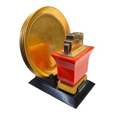 Vintage ASR Pagoda Jade Red Lucite Table Lighter Set 4 Ashtrays Complete 1950s picture