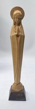 Sleek VTG Modernist Hand Carved Praying Virgin Mary Statue MCM Alpine Maple picture