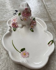 Avon 1985 Easter Bunny Floral Ceramic Porcelain Glazed Trinket Dish picture