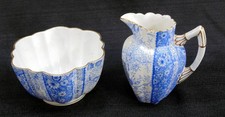 Antique Wileman & Co China England Creamer Sugar Blue Floral Chintz Pre-Shelley picture