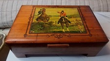 Vintage Cedar Wood Hunt Scene Equestrian Keepsake/Dresser/Jewelry Box picture