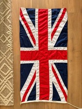 Vintage Union Jack Flag 54 x 28 Sewn Panels Sleeve Wood Toggle Rope From England picture