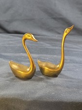 Vintage Pair Of Gold Solid Brass Swan Goose Figurines One Is 3.5