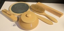 Bakelite Ivory Pyralin Imperial Vanity Set Mirror Powder Box Comb Brush Lint picture
