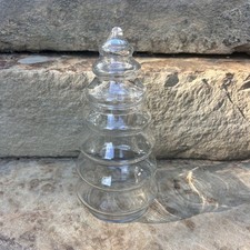 Vintage Clear Glass Christmas Tree  7 Tier Apothecary Jar Canister Candy 8.5” picture