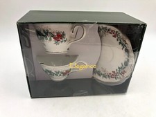 Elegance Porcelain Boxed 14oz Gold Rim Cranberry Teacup & Saucer Set AA01B57007 picture