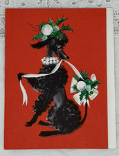 Vintage Christmas Poodle Card Fancy Dressed Up Puppy Dog Hallmark Unused MCM picture