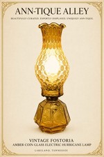 WORKING VTG Fostoria Amber Coin Glass Electric Hurricane Courting Lamp picture