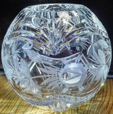 Antique Heavy Crystal Floral Etched Rose Bowl picture