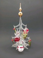 Soffieria Parise Hand Blown Glass Tabletop Christmas Tree - 10 Ornaments - Italy picture