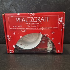 Vintage Pfaltzgraff Winterberry 12oz Dip Bowl and Spreader Festive Set NEW picture