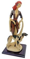Vintage A. Santini Italian Art Deco Lady & Borzoi Dog Figure Sculpture 15” picture