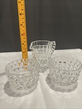 VINTAGE Crystal Creamer and Sugar Bowls Set Pressed Diamond Pattern Elegant Tea. picture
