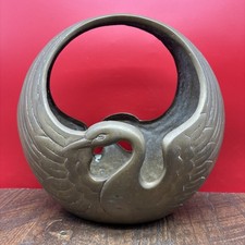 Vintage 9” Crane Bird Solid Brass Basket Art Deco Hollywood Regency Swan picture