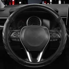 Large Truck Steering Wheel Cover 15.516 Inch AntiSlip Carbon Fiber Leather Bla picture
