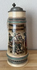 Antique HTF German Stoneware Hand Painted Lidded Beer Stein XL 3 Liters 1704/703 picture
