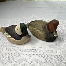 Hand-Painted Wood Duck Figurines Set of 2, Redhead Drake & Bufflehead Drake picture