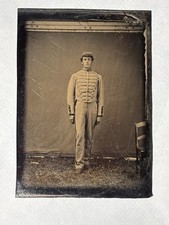 1860s Handsome Young Man Tin Type Civil War Era Uniform Colored Gay Interest Hat picture