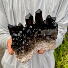 1.5LB Natural smoky black quartz cluster crystal mineral specimen healing picture