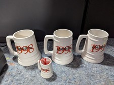 Jagermeister 1998 Oktoberfest 12 Oz White Beer Mug Steins & Shot Glass 4 Pc. Set picture