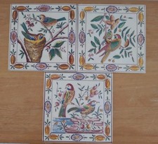 Set 3 Outeiro Agueda Tile Hand Painted 6” Ceramic Bird Floral Trivet Portugal  picture