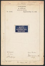 M Gessler 1888 Trademark Registration Magic Headache Wafers Medicated Wafers picture