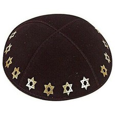 Foil Embossed Suede Kippah - Stars of David (Golden Stars) picture