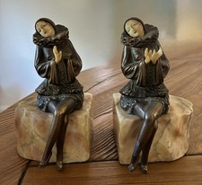 1920s Art Deco JB HIRSCH Pierrot Harlequin Lady BOOKENDS Marble Base Antique picture