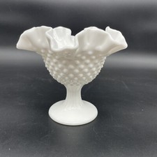Vintage Fenton Hobnail Milk Glass Round Pedestal Compote Dish picture