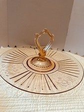 Anchor Hocking Pink Mayfair Open Rose Round Center Handled Sandwich Tray picture