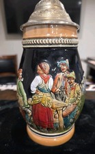 Zoller & Born Beer Stein Liebe Trinke Singe Handmade & Painted Hinged Pewter Lid picture