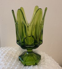 MCMVintage Viking Green Swung Art Glass Vase Green Pedestal Finger Vase picture