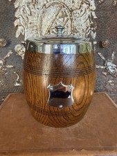 Antique English Oak Wooden Tea / Biscuit Barrel with Plastic Liner - c. 1900 picture