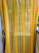 Vintage 1970s Swedish Curtains Pair MCM Yellow Stripe Open Weave Boho picture