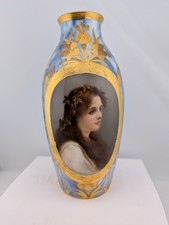 EXQUISITE PORCELAIN ROYAL VIENNA STYLE PORTRAIT VASE SIGNED WAGNER 9.5 HOPFEN picture