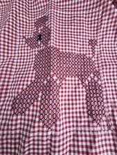 Vintage HALF APRON  Red Gingham  Cross Stitched Poodle Pocket  Pleated      picture