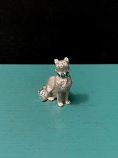Masterworks MWFP Pewter Kitty Kitten Cat Emerald Green Jewel Collar Art Figurine picture