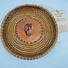 Jim McCreery Pine Needle Basket Seahorse Pottery Center Handmade NC 7 Inch picture