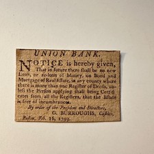 Union Bank No New Loan Or Re-Loan 1799 G Burroughs Boston 1799 Clipping 5AK9-S6 picture