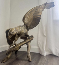 Solid Brass Metallic Metal Eagle Figurine Sculpture, 3D Effect, Wings Spread 35” picture