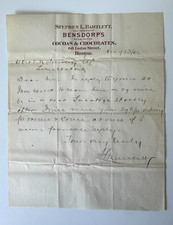 Vtg 1902 Letterhead Boston MA Stephen L Bartlett India St Bensdorp's Chocolates picture