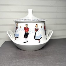 Vintage Figgjo Flint Norway Soup Tureen Hardanger Dancers Folk Pattern picture