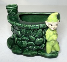 Vintage Gilner Green Well  Planter w Ceramic Pixie Elf 1950's Christmas EUC picture