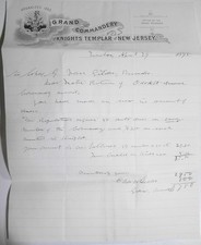 1895 Grand Commandery, NJ Handwritten letter to Odo de St Amand Knights Templar picture