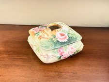 Vintage T & V Limoges France Porcelain Hair Receiver Hand Painted Pink Roses picture