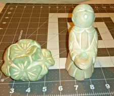 Isabel Bloom pair of figures Singing Angel Candle Holder & flower basket Signed picture