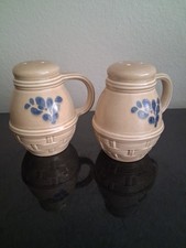 Pfaltzgraff Folk Art Basket Weave Salt & Pepper Shakers Tan and Blue RARE picture