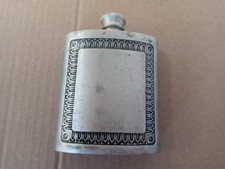 Vintage Selwin Pewter Flask Metal Decorative Front Panel Collectible Design 7 oz picture